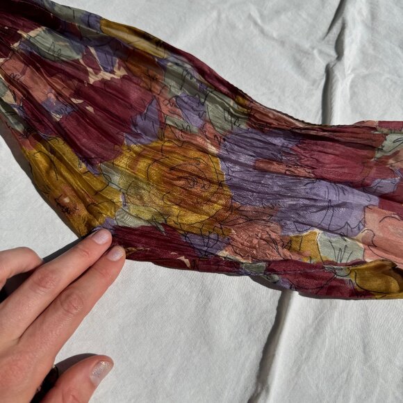 Vintage Floral Print Silk Chiffon Headscarf Neckscarf - Picture 5 of 5